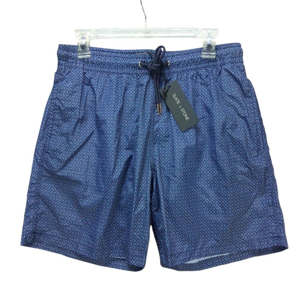 Mens slate & stone swim trunks shorts sz M Medium blue paisley print mesh lined